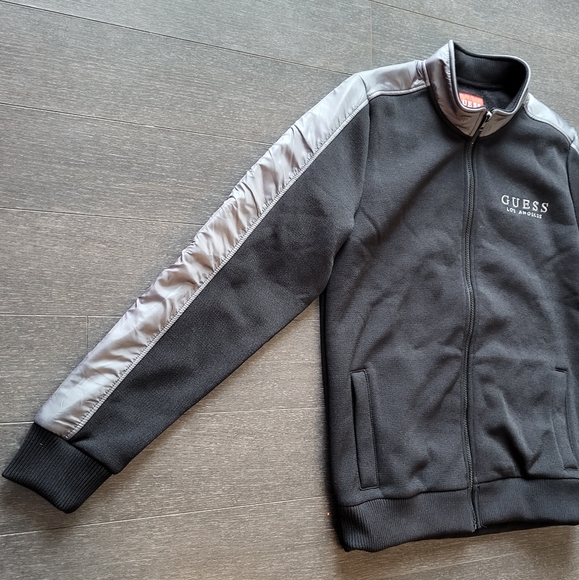 Guess Men Zip Mock Black Sliver Fleece Lined Jacket - Picture 4 of 10